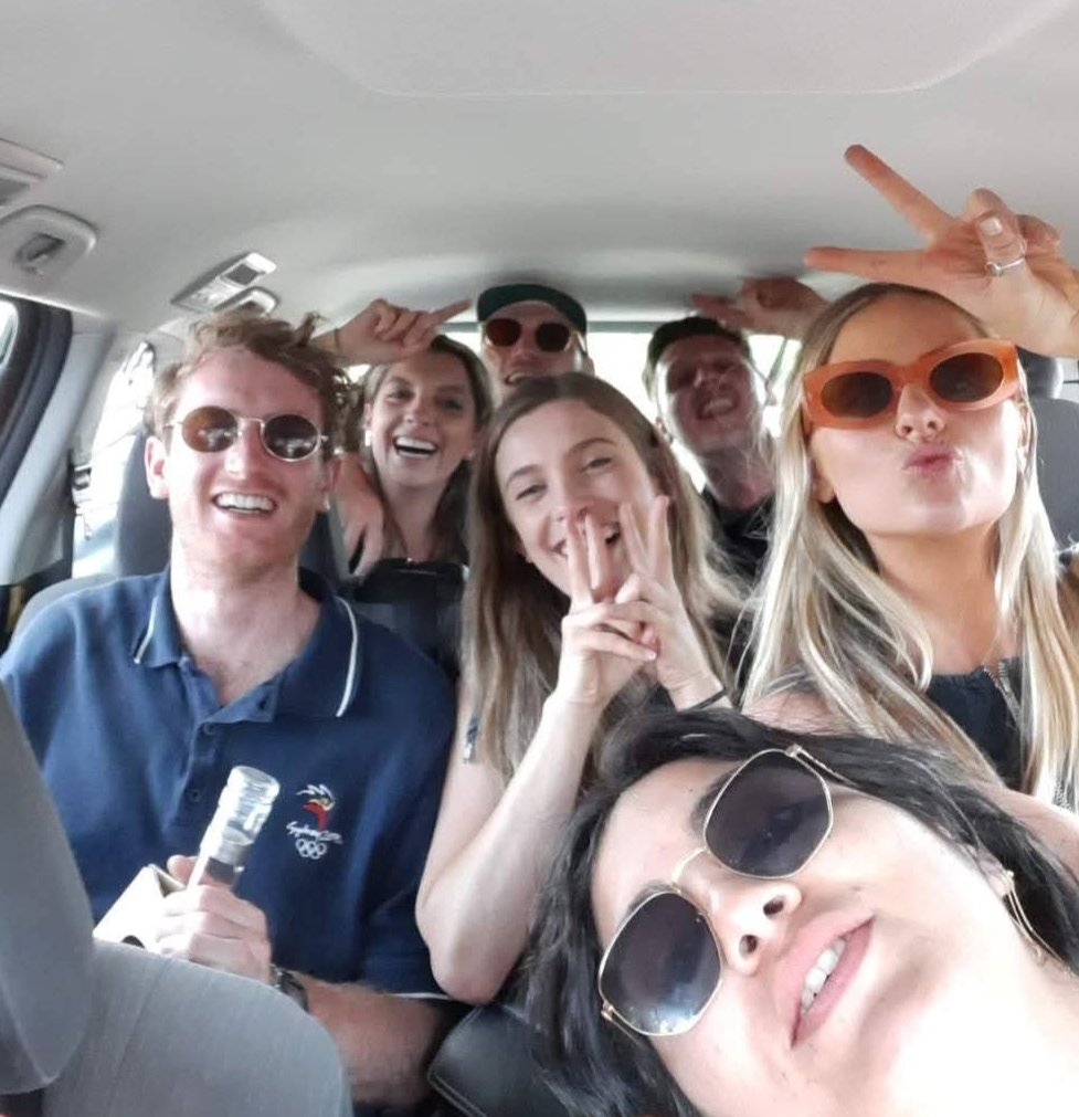 Happy group on wine tour bus in Barossa Valley